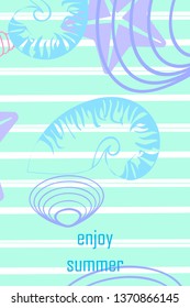 Underwater background. Cute colorful seashells and starfish. Summer design. Vector background
