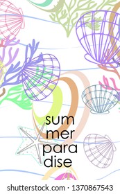 Underwater background. Cute colorful seashells and starfish. Summer design. Vector background