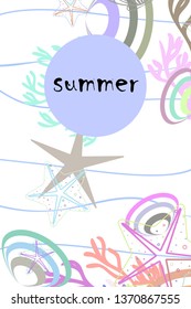 Underwater background. Cute colorful seashells and starfish. Summer design. Vector background