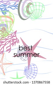 Underwater background. Cute colorful seashells and starfish. Summer design. Vector background