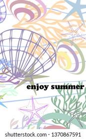 Underwater background. Cute colorful seashells and starfish. Summer design. Vector background