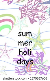 Underwater background. Cute colorful seashells and starfish. Summer design. Vector background