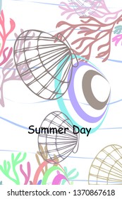Underwater background. Cute colorful seashells and starfish. Summer design. Vector background
