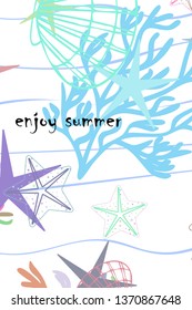 Underwater background. Cute colorful seashells and starfish. Summer design. Vector background