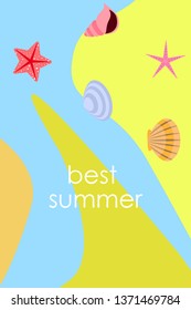 Underwater background. Cute colorful seashells and starfish. Summer design. Vector background