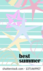 Underwater background. Cute colorful seashells and starfish. Summer design. Vector background