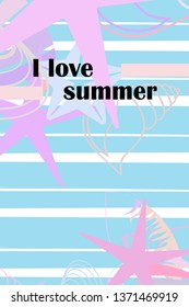 Underwater background. Cute colorful seashells and starfish. Summer design. Vector background