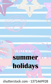 Underwater background. Cute colorful seashells and starfish. Summer design. Vector background