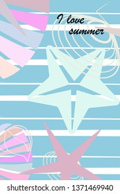 Underwater background. Cute colorful seashells and starfish. Summer design. Vector background