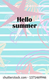 Underwater background. Cute colorful seashells and starfish. Summer design. Vector background