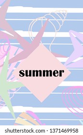Underwater background. Cute colorful seashells and starfish. Summer design. Vector background