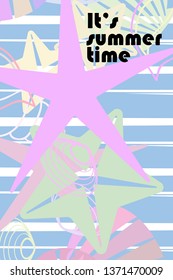 Underwater background. Cute colorful seashells and starfish. Summer design. Vector background