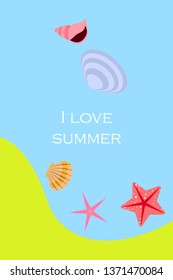 Underwater background. Cute colorful seashells and starfish. Summer design. Vector background