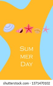 Underwater background. Cute colorful seashells and starfish. Summer design. Vector background