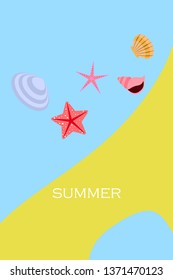 Underwater background. Cute colorful seashells and starfish. Summer design. Vector background