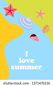 Underwater background. Cute colorful seashells and starfish. Summer design. Vector background