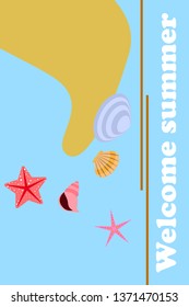 Underwater background. Cute colorful seashells and starfish. Summer design. Vector background