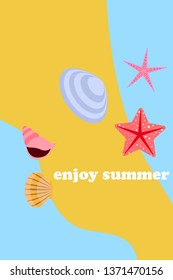 Underwater background. Cute colorful seashells and starfish. Summer design. Vector background