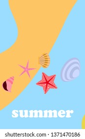 Underwater background. Cute colorful seashells and starfish. Summer design. Vector background