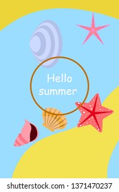 Underwater background. Cute colorful seashells and starfish. Summer design. Vector background