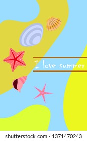 Underwater background. Cute colorful seashells and starfish. Summer design. Vector background