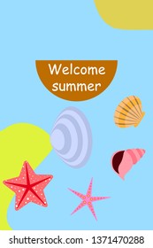 Underwater background. Cute colorful seashells and starfish. Summer design. Vector background