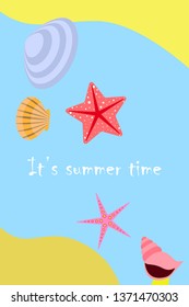 Underwater background. Cute colorful seashells and starfish. Summer design. Vector background