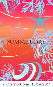 Underwater background. Cute colorful seashells and starfish. Summer design. Vector background