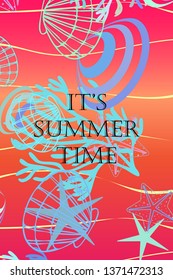 Underwater background. Cute colorful seashells and starfish. Summer design. Vector background