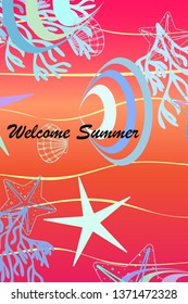 Underwater background. Cute colorful seashells and starfish. Summer design. Vector background