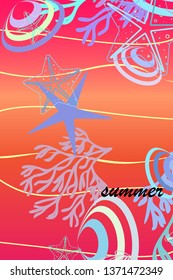 Underwater background. Cute colorful seashells and starfish. Summer design. Vector background