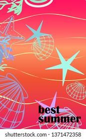 Underwater background. Cute colorful seashells and starfish. Summer design. Vector background