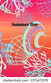 Underwater background. Cute colorful seashells and starfish. Summer design. Vector background