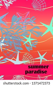 Underwater background. Cute colorful seashells and starfish. Summer design. Vector background