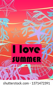 Underwater background. Cute colorful seashells and starfish. Summer design. Vector background