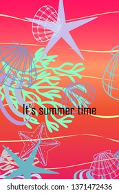 Underwater background. Cute colorful seashells and starfish. Summer design. Vector background