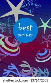 Underwater background. Cute colorful seashells and starfish. Summer design. Vector background