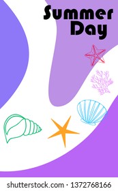 Underwater background. Cute colorful seashells and starfish. Summer design. Vector background