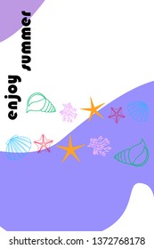 Underwater background. Cute colorful seashells and starfish. Summer design. Vector background