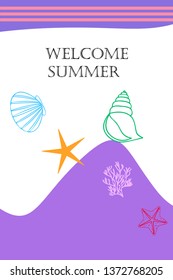 Underwater background. Cute colorful seashells and starfish. Summer design. Vector background