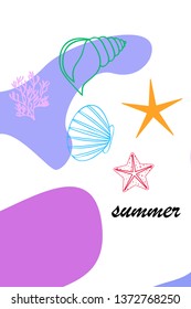 Underwater background. Cute colorful seashells and starfish. Summer design. Vector background