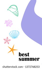 Underwater background. Cute colorful seashells and starfish. Summer design. Vector background