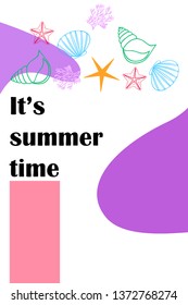 Underwater background. Cute colorful seashells and starfish. Summer design. Vector background