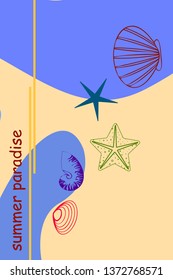 Underwater background. Cute colorful seashells and starfish. Summer design. Vector background
