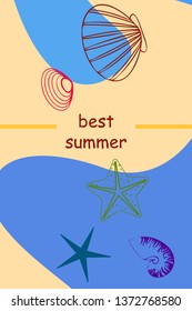 Underwater background. Cute colorful seashells and starfish. Summer design. Vector background