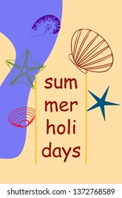 Underwater background. Cute colorful seashells and starfish. Summer design. Vector background