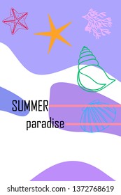 Underwater background. Cute colorful seashells and starfish. Summer design. Vector background