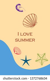 Underwater background. Cute colorful seashells and starfish. Summer design. Vector background