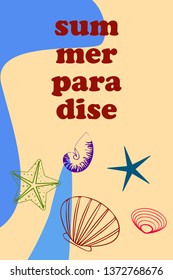 Underwater background. Cute colorful seashells and starfish. Summer design. Vector background