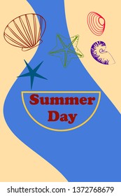 Underwater background. Cute colorful seashells and starfish. Summer design. Vector background